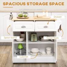 Kitchen Island With Storage Rolling Kitchen Serving Cart With Rubber Wood Top Towel Rack Storage Drawer Cabinet White - White - 查看 4