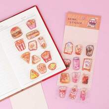 1 Set 3D Crystal Shaker Sticker, 3D Shaker Water Sticker With Glitter Decor | Includes Cute Desserts Like Ice Cream & Cake, Energetic Fast Food Like Burger & Fries, Refreshing Drinks Like Soda & Juice, Made Of Transparent Material - Multicolor - View 5