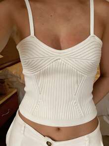 女士无袖针织背心，中等弹力，常规长度，度假针织上衣，夏季服装。 - 米色 - 查看 5