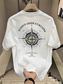 Heavy Cotton Summer New American High Street Round Neck Loose Short Sleeved T-Shirt Oversized Design Sense Niche High-End Sense, Cool Casual Fashion Versatile Half Sleeved Couple's Top - White - View 1