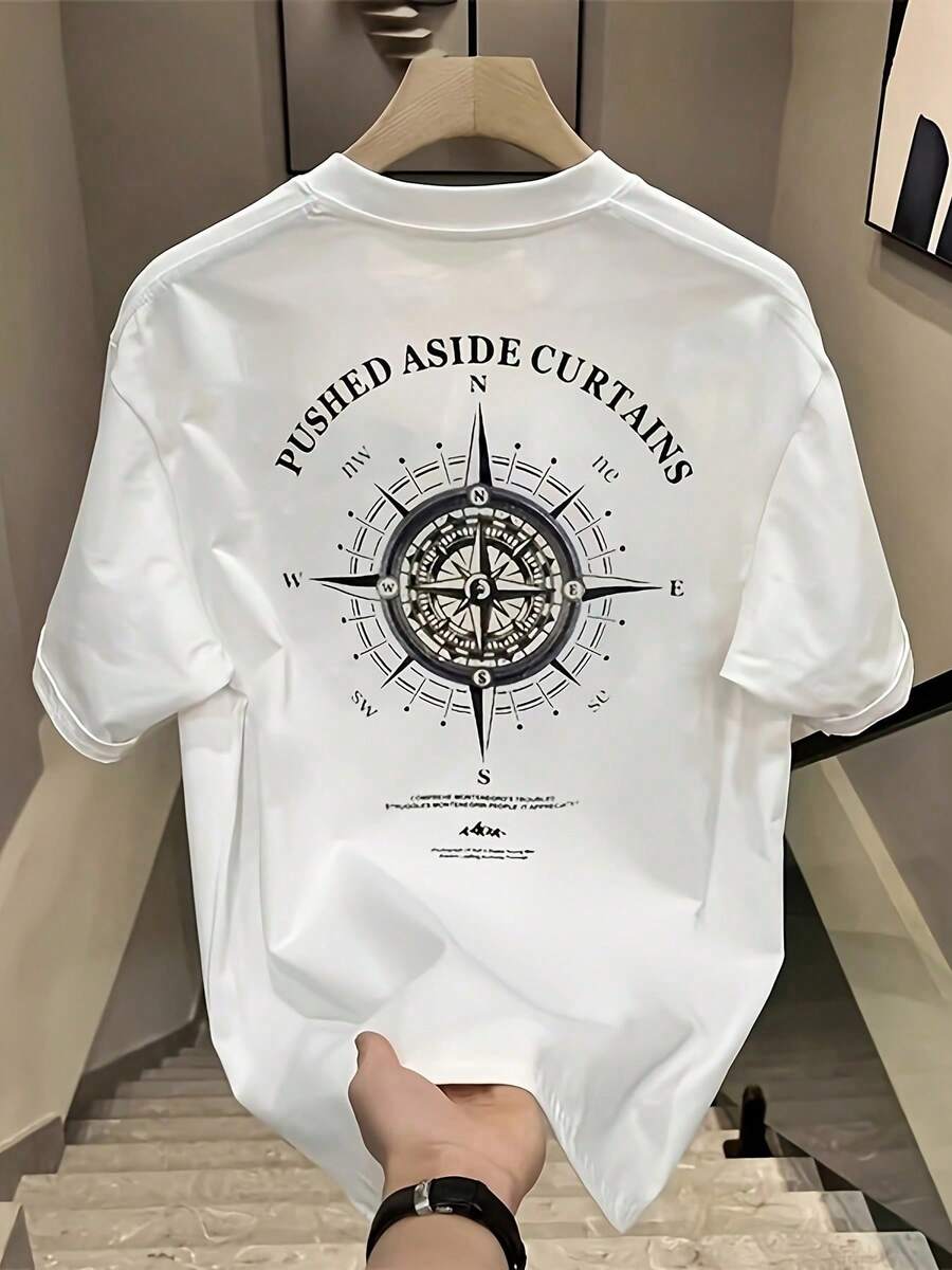 Heavy Cotton Summer New American High Street Round Neck Loose Short Sleeved T-Shirt Oversized Design Sense Niche High-End Sense, Cool Casual Fashion Versatile Half Sleeved Couple's Top - White - View 1