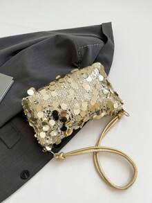 New Sequin Underarm Bag, Fashionable Minimalist Shoulder Bag, Large Capacity Handbag, Evening Shoulder Bag - Gold - View 6