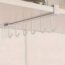 1pc Seamless No-Drill Wardrobe Storage Rack, Multi-Function Hanging Organizer Shelf With 6 Hooks - Multicolor - View 10