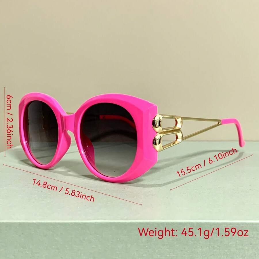 Large Frame Round Glasses, Fashion Decorative Eyeglasses, Hollowed Metal Frame Legs Eyeglasses For Men And Women - Màu Hồng Tươi - Xem 1