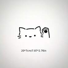1pc Cute Cat Peeking Out Car Window Waving Paw Sticker, Cat Has Round Eyes And Triangular Body, Car Has 3 Windows, Decorative Sticker On Rear Windshield - A - View 3