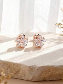 2pcs Fashionable Cute Flower Zirconia Ear Cuff Earrings For Women - Rose Gold - View 1