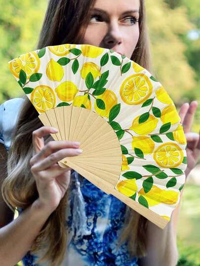 Quạt xếp in hình chanh, quạt cầm tay kiểu Tây Ban Nha, quạt vải và tre gấp gọn tiện dụng, thích hợp cho các bữa tiệc theo chủ đề, kỳ nghỉ, tiệc cưới, quà tặng cho phù dâu, phụ kiện dành cho nữ.