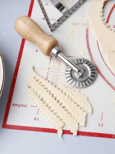 2 piezas Rueda prensadora de acero inoxidable con mango de madera - Cortador de masa para corteza de tarta, pasta y decoración de repostería