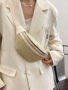 Túi đeo hông dệt kiểu Hàn Quốc mùa hè, túi đeo chéo thời trang. - Màu Khaki - Xem 4