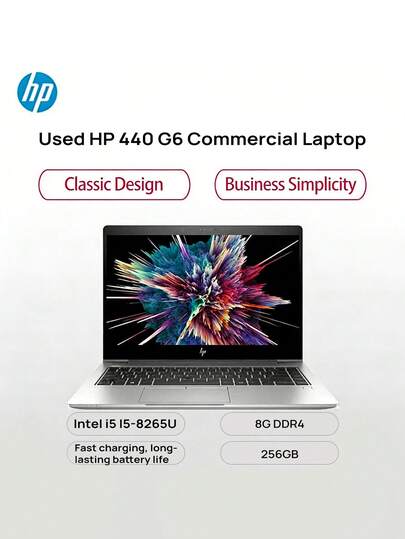 HP كمبيوتر محمول للأعمال 440 G6 مقاس 14 بوصة، معالج Core i5-8265U، لوحة مفاتيح مقاومة للانسكاب، عمر بطارية طويل، منافذ وفيرة، نظام BIOS للإصلاح التلقائي، كمبيوتر محمول مستعمل.