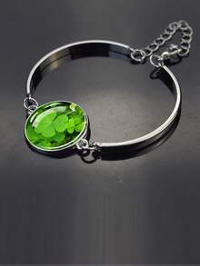 1pc Elegant Lucky Bracelet, Embedded With Four-Leaf Clover Glass Dome Design, Fashionable And Generous, Suitable For Men And Women, An Excellent Gift And Ideal Birthday Present - Silver - View 11