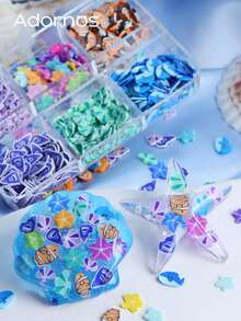 1盒海洋夏日风软粘土切片树脂模具，小丑鱼、鲨鱼、贝壳设计树脂工艺填充物，沙滩假日钥匙扣吊坠装饰品 - 彩色 - 查看 3