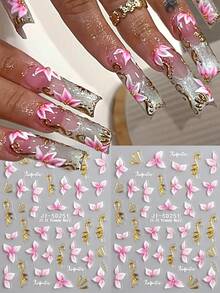 2 piezas Pegatinas de uñas con pétalos de flor 5D - Pegatinas de uñas con pétalos de flor de hibisco rosa y blanco y orquídea prensados - Pegatinas de uñas autoadhesivas DIY - Decoración de uñas linda para primavera/verano - Accesorios de salón de uñas - Suministros de uñas - Multicolor - Ver 8
