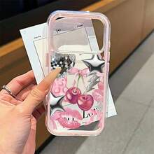 1pc Elegant Romantic Pink Bow Heart Cherry Lip Bear Star Pattern Anti-Slip Transparent Dual-Layer Thick Hard Material Phone Case, Compatible With IPhone 11/12/13/14/15/16 Pro Max/ 17 17 Pro 17 Pro Max Air, Colorful Solid Color Frame Phone Case - Multicolor - View 4
