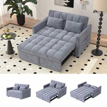 51.18" Velvet Convertible Sleeper Sofa,3-In-1 Loveseat Futon Sofa Bed With Adjustable Backrest For Living Room,Bedroom,Small Spaces,Grey - Xám - Xem 1