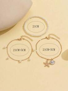 Bộ 3 chiếc vòng chân hình sao biển, vỏ sò và ngọc trai giả phong cách Bohemian, phụ kiện trang sức đa năng, vòng chân co giãn kiểu bãi biển, quà tặng cho phụ nữ, bạn bè và gia đình. - Vàng - Xem 5