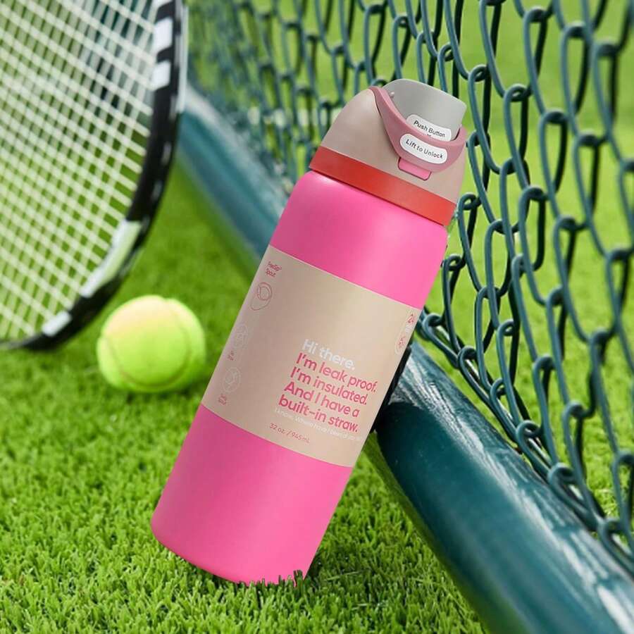 O-Wa-La Rose Red Water Bottle 32oz, 945ML, With Straw, Heat Preservation Time More Than 24 Hours, Cold And Hot Water Can Be Insulated, Can Make Coffee, Frozen Drinks, Exquisite Workmanship, Suitable For Camping, Work, Indoor And Outdoor Use. - 玫紅色 - 查看 1