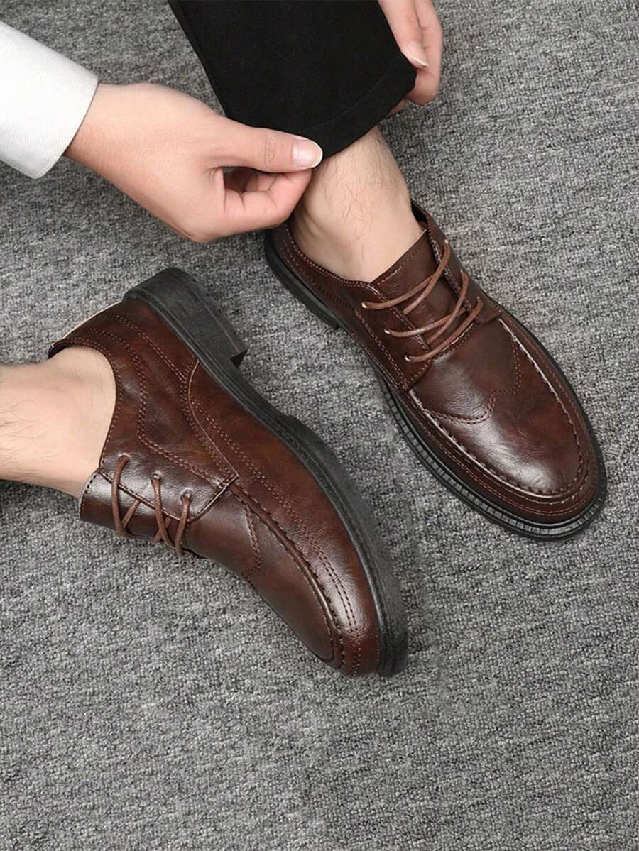 Giày tây nam, mẫu mới về, giày lười buộc dây bằng da màu đen, đa năng cho mọi mùa, giày công sở phong cách Anh cổ điển, giày da đế dày thoải mái cho nam giới trẻ tuổi (kích thước nhỏ hơn 1 size) - màu nâu - Xem 1