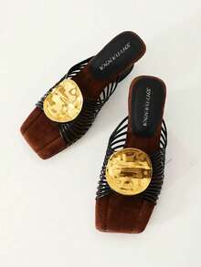 Phong cách & Thanh lịch! Sandal La Mã cổ điển đan thủ công, gót trung bình, hàng mới về, đế xuồng, phù hợp với trang phục xuân hè. - màu đen - Xem 7