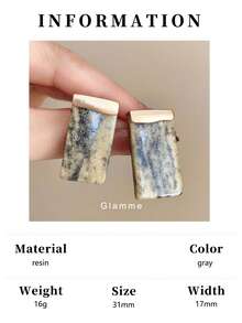 1 Pair Resin Rectangular Stone Texture Earrings, Vintage Casual Versatile Party Personalized Earrings For Women - Grey - View 11