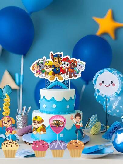 Paw Patrol 13 Or 25 Pcs Hero Theme Cake Decorations, Birthday Party Cake Decorative Flags, Includes 1 Large Flag And 12 Or 25 Small Flags, Suitable For Birthday Cake Decoration, Theme Party Cake Decoration, Can Be Used For Birthday Party, Holiday Party, Baby Shower, Back To School, Valentine's Day, Halloween, Thanksgiving, Christmas, Mother's Day And Other Occasions.