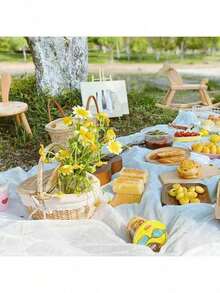 1 giỏ picnic thủ công, giỏ mây tự nhiên, giỏ picnic kiểu mộc mạc có nắp và tay cầm, thích hợp cho dã ngoại, tiệc tùng và tiệc nướng BBQ, giỏ, giỏ đan, giỏ mây, giỏ quà tặng, giỏ mây, dã ngoại, giỏ có tay cầm - Không mui - Xem 3