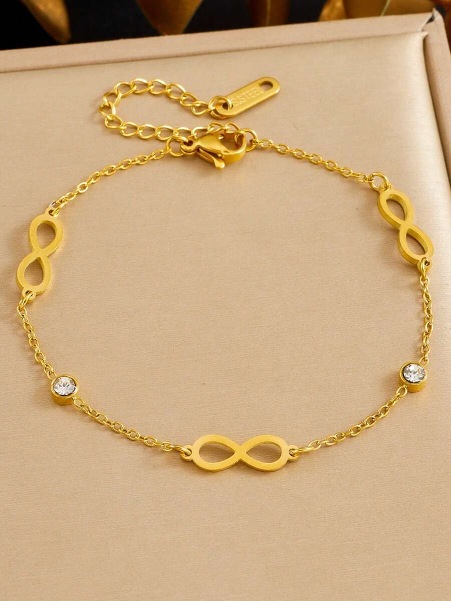 1 chiếc mặt dây chuyền hình tròn đính kim cương, kiểu dáng thời trang, đơn giản, thường ngày, khoét rỗng, mạ vàng, mặt dây chuyền hình biểu tượng vô cực, dây chuyền trang sức bằng thép không gỉ. - Vàng - Xem 1