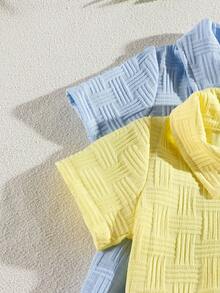 Bộ 2 món đồ mùa hè mới, chất liệu vải jacquard, họa tiết gấu dễ thương, cổ bẻ, tay ngắn, kiểu dáng thường ngày, thời trang. - Nhiều màu - Xem 6