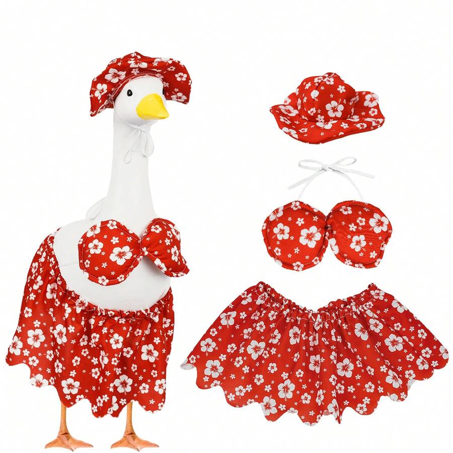 1 Set Hawaii Rosa Kirschblüten Bikini Rasen Gans Outfit, geeignet für 17/23 Zoll Beton Veranda Gans Dekoration, perfekt für Feiertags Familienparty Garten Hof Dekoration (Gans Skulptur nicht enthalten) - C - Übersicht 1