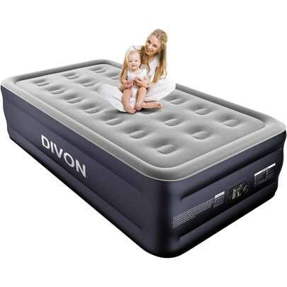DIVON Colchón de aire individual con bomba incorporada, colchón autoinflable de 2 minutos, colchón hinchable de 18 pulgadas para adultos, cama de aire portátil de 350 libras para invitados, camping