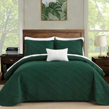 3 Pieces Teal Blue Quilt Set Queen King Size Lightweight Bedspread Ultrasonic Wave Pattern Soft Microfiber Coverlet For Modern Style Bed Sets With 2 Pillow Shams,Wedding Items,Valentines Day Home Bed Room Decor,Mothers Day Gift,All Season - 祖母綠-鑽石 - 查看 10