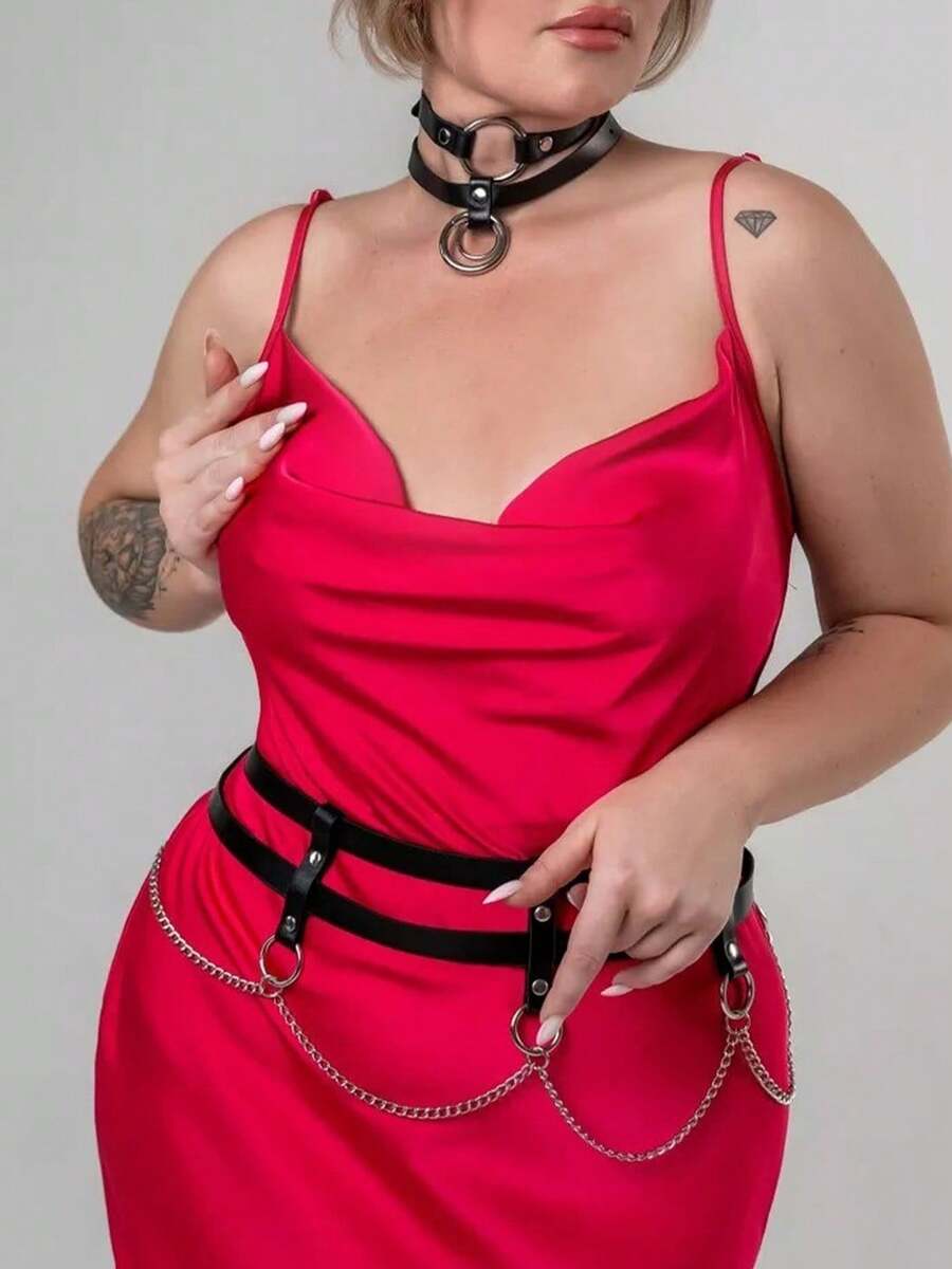 1 pieza Anillo gótico estilo sexy de cadena doble con borla, cinturón de cintura adecuado para fiesta de Halloween o uso diario - Negro - Ver 1