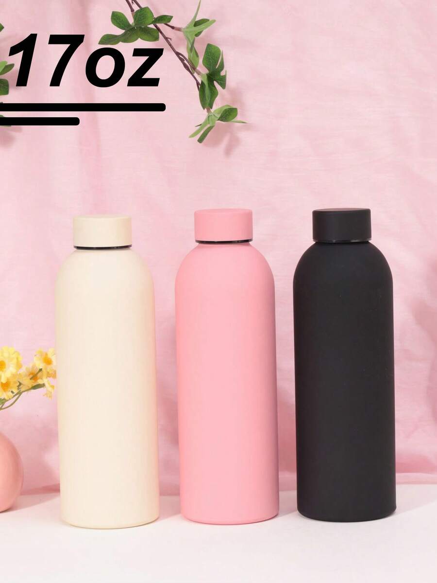 1 pièce Bouteille d'eau isotherme de 500 ml à finition mate de couleur unie, tasse de sport outdoor, tasse de voiture, bouteille isotherme en acier inoxydable à double paroi étanche, avec corps en caoutchouc pour le DIY, fond plat convenant pour le lait, le café, le thé, le jus, les voyages, l'usage quotidien et les cadeaux