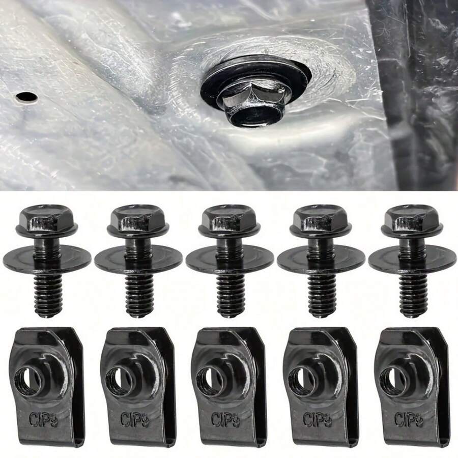 10/20/50pcs Multi-Functional Durable Metal Self-Tapping M6 Screw Set - Includes U-Clips, Machine Bolts, Rivets And Fasteners, Anti-Corrosion Auto Repair Parts Suitable For Motorcycle Engine Cover, Car Bumper Lining, Bumper, Body Panel And Safety Fixation