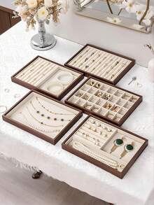 1个胡桃木首饰托盘，天鹅绒首饰收纳盒，女士首饰盒，项链戒指耳环展示托盘，大容量首饰架，适用于项链、手链、戒指、耳环、口红和其他配饰，送给女孩的礼物，旅行礼物 - 彩色 - 查看 2