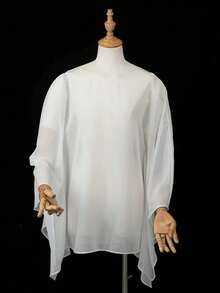 1件女士纯色雪纺披肩，适合婚礼、海滩、波西米亚风格配饰、罩衫 - 白色 - 查看 9