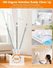Snap Grip Mini Mop, Zero Touch Mini Mops, Retractable Gap Dust Cleaner Flat Mops With Locking Head &Amp; Sweeping Cloths, 92cm Long Handle Mopping Sweeper Stick For Multi Cleaning(1*Mop)7-14 Days Delivery - ColorA - 查看 6
