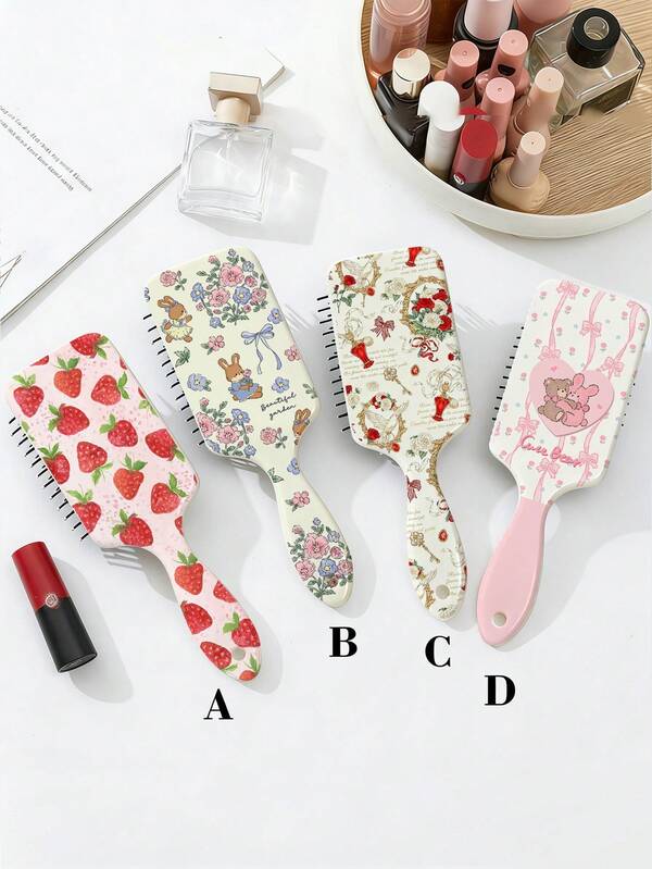 1 schattige stijltangborstel met bloemenpatroon, grote kam met luchtkussen, geschikt voor verschillende haartypes, een geweldig verjaardags- of vakantiecadeau voor haar.