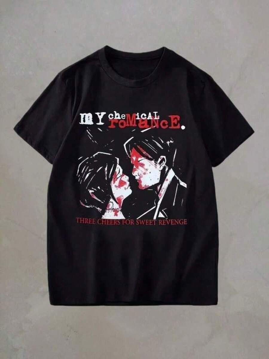 Graphic-Shirt Cotton Tees Size PlusMy Chemicals Romance T Shirt Women Fashion T-Shirts Cool Hip Hop Men Tshirt Casiual Summer Vintage Anime Unisex Top Tee ,Y2K,Oversized Shirt Men S-5XL,Summer Tops - màu đen - Xem 1
