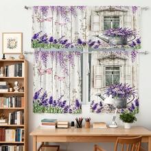 Kitchen Curtains Spiral Classic Window With Purple Lavender Bouquet Decoration, Specially Designed For Rod Pocket Hanging Method, Home Decor, Art Print, Available In Multiple Sizes, Excludes Rod Tier & Valance Set. - 1pc-60*18inch(152*46cm) - View 5