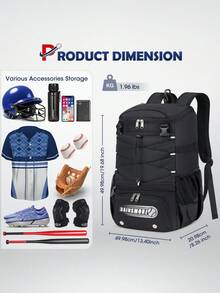 NEWHEY Baseball Bag For Youth & Adult Lightweight Softball Bat Bag With Shoe Compartment, External Helmet Holder And Fence Hook Waterproof Baseball Backpack Hold T-Ball, Bat And Softball Equipment - Black - View 6