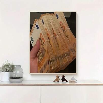 1pc, Beautiful Canvas Painting, Hand-Held 50-Euro Banknotes Poster And Prints, Wall Decoration, Living Room, Decorative Painting, No Frame
