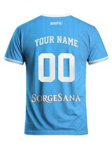 可客製化義大利拿坡里風格男士足球球衣，可個性化姓名與號碼，舒適圓領運動上衣，柔軟輕盈，適合足球訓練、日常穿著，父親節禮物、生日禮物，復古足球服飾 - 藍色 - 查看 4