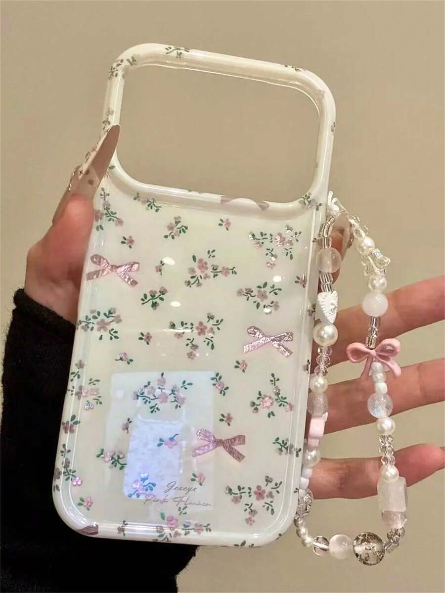 Y2K风格可爱花朵蝴蝶结激光金属箔图案手机壳，适用于 17 Pro Max、17 Pro、17、16 Pro Max、16 Pro、16、15 Pro Max、15 Pro、14 Pro Max、14 Pro、13、12 Pro Max、11、16、15、14 Plus，配有防丢腕带保护套