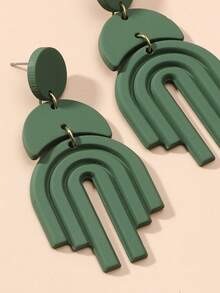 一对波西米亚风绿色雕花几何亚克力水滴耳环，音乐节派对女士礼物 - 綠色 - 查看 2