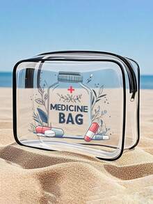 Large Capacity PVC Travel Storage Bag With Zipper Closure, 3 Sizes Available, Printed With "Medicine Bag" Pattern, Suitable For Cosmetics Storage, Lightweight And Fade-Resistant, Large Capacity Chain-Style Travel Toiletry Bag, Travel Makeup Bag, Skincare Storage Bag, Desktop Organizer Bag, Easy To Clean Design, Suitable For Travel, Bathroom, Dorm Use, Practical Storage Tool, Valentine's Day Gift - Multicolor - View 2