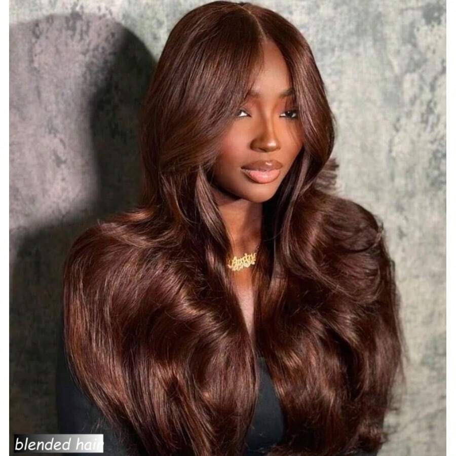 10-36英寸 13x4 耳到耳 波浪卷蕾丝前假发 真人混纺发 180% 高清透明前额无胶空气假发 真人混纺发带婴儿发 女士高密度巴西原生真人混纺假发 棕色 - 棕色 - 查看 1