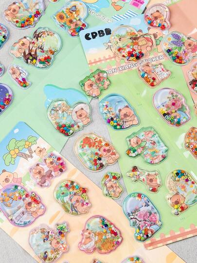 【2026新品】3D立体摇摇乐注水贴纸 - 1张 - 可爱甜点水果系列 - 冰淇淋、水果和甜点图案 - 立体蓬松设计 - 注水后可产生闪亮摇晃效果！高品质树脂防水可重复使用自粘贴纸 - 完美适用于智能手机壳/笔记本电脑