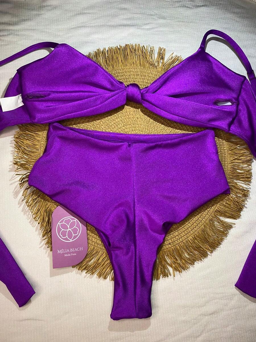 Trilobal Sport Bikini Set With Knot Top And Hot Pant Bottoms – Comfort And Style For Summer - Purple - View 1