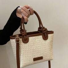 2025 Women's Woven One Shoulder Crossbody Bag, Large Capacity Vacation Beach Tote Handbag, Commuter - White - View 2